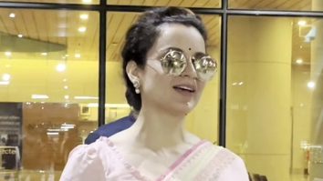 Kangana Ranaut looks pretty in a pink saree at the airport