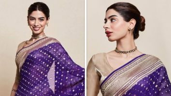 Khushi Kapoor’s purple saree by Anita Dongre perfectly embodies the essence of the festive season