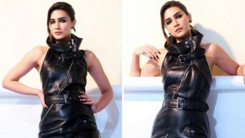 Kriti Sanon looks every bit biker girl chic in black leather midi dress worth Rs. 63 K for Ganapath promotions