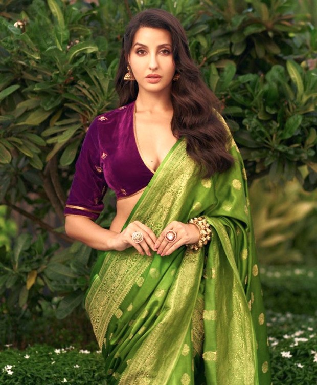 Nora Fatehi's ethnic charm in geen and purple saree leaves us spellbound