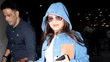 Rani Mukerji wears a denim hood as she gets clicked at the airport