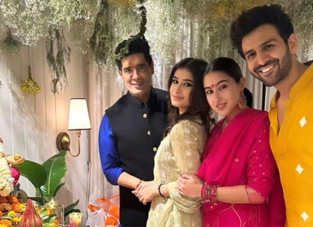 Sara Ali Khan joins Kartik Aaryan for Ganpati Darshan along with Manish Malhotra and Rasha Thadani; see pic