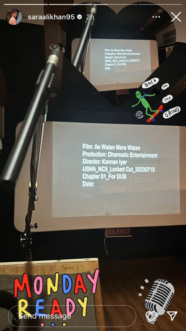 Sara Ali Khan starts dubbing for Ae Watan Mere Watan; says, "Back on the grind"
