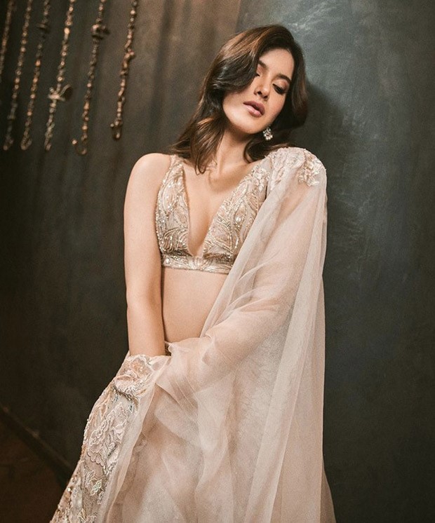 Shanaya Kapoor in an enthralling blush pink lehenga by Shyamal & Bhumika is a treat for sore eyes