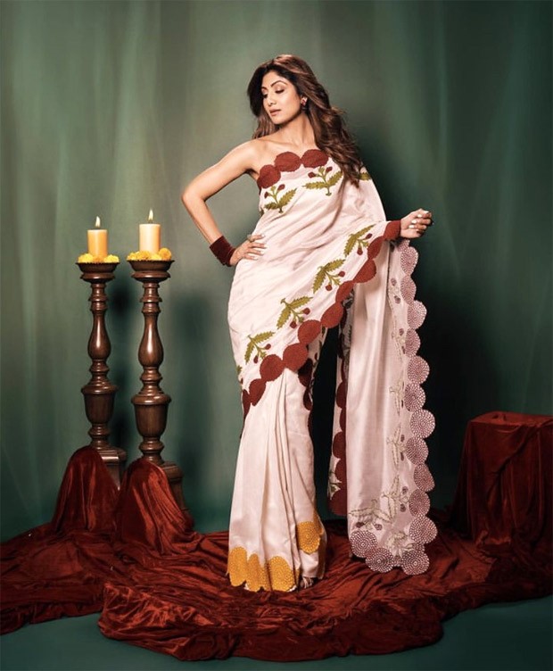 Shilpa Shetty spreads the love for sarees yet again in floral saree and one-shoulder blouse