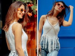 Vaani Kapoor takes London by storm in her chic crochet top with playful fringes and classic flare denim jeans