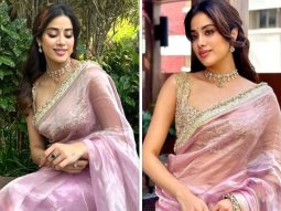 Janhvi Kapoor is beauty and grace personified in a gorgeous pink & gold saree for Navratri celebration