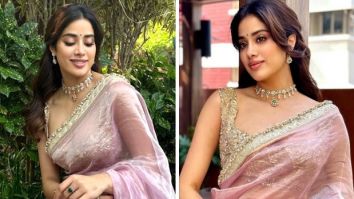 Janhvi Kapoor is beauty and grace personified in a gorgeous pink & gold saree for Navratri celebration