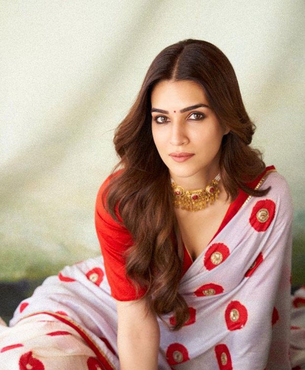 Kriti Sanon exudes a delightful floral charm in a red and white Raw Mango saree