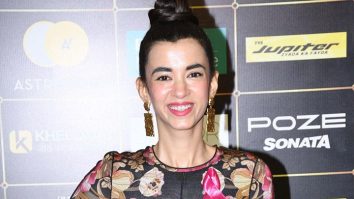 Saba Azad smiles wide in a black floral outfit at the BH OTT India Fest
