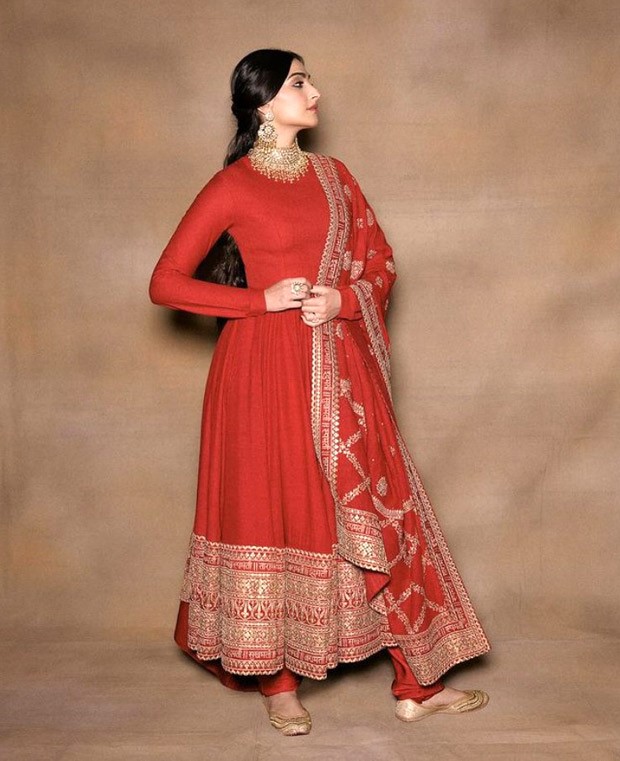 Sonam Kapoor spreads Festive Vibes in a pretty red ethnic suit