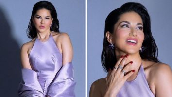 Sunny Leone looks red carpet ready in a lilac gown with a thigh high slit and voluminous cape