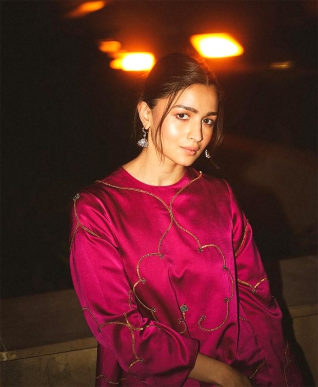 Alia Bhatt is setting the right festive mood in rani pink kurta set by Raw Mango worth Rs.52,500
