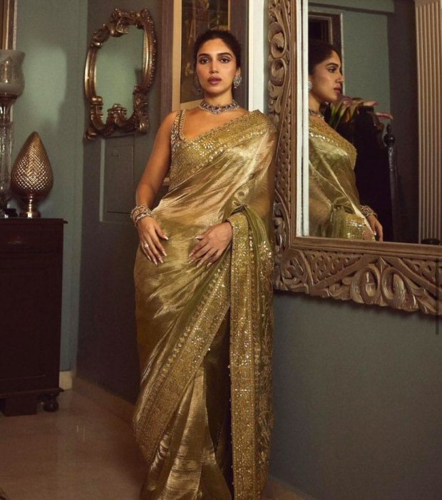 Bhumi Pednekar is a sight of sheer ethnic bliss in golden tissue saree