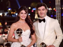 Jacqueline Fernandez receives prestigious award at the Distinctive International Arab Festivals Awards; poses with Burak Deniz