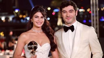 Jacqueline Fernandez receives prestigious award at the Distinctive International Arab Festivals Awards; poses with Burak Deniz