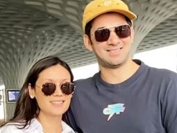 Karan Deol poses with wife Drisha at the airport