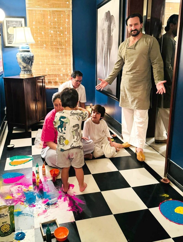 Kareena Kapoor Khan shares quirky Diwali post with Saif Ali Khan, Taimur, and Jeh; says, “When the family decides to Rangoli.. or Holi… no idea” 