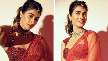 Pooja Hegde is spicing things up in red sheer saree this festive season
