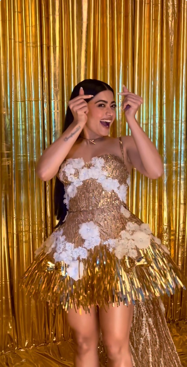 Rashmika Mandanna looks like a real-life barbie doll in sparkling golden dress