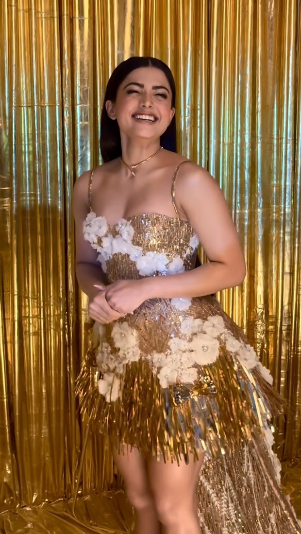 Rashmika Mandanna looks like a real-life barbie doll in sparkling golden dress