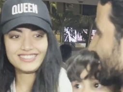 Rashmika Mandanna poses with fans at the airport