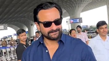 Saif Ali Khan gets clicked in a blue shirt at the airport by paps