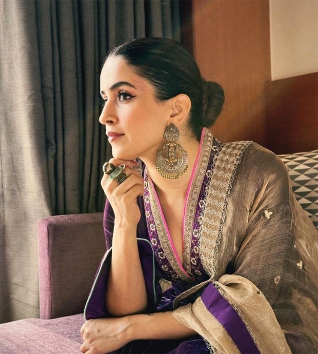 Sanya Malhotra stuns in a regal purple velvet suit during her visit to Amritsar for Sam Bahadur promotions