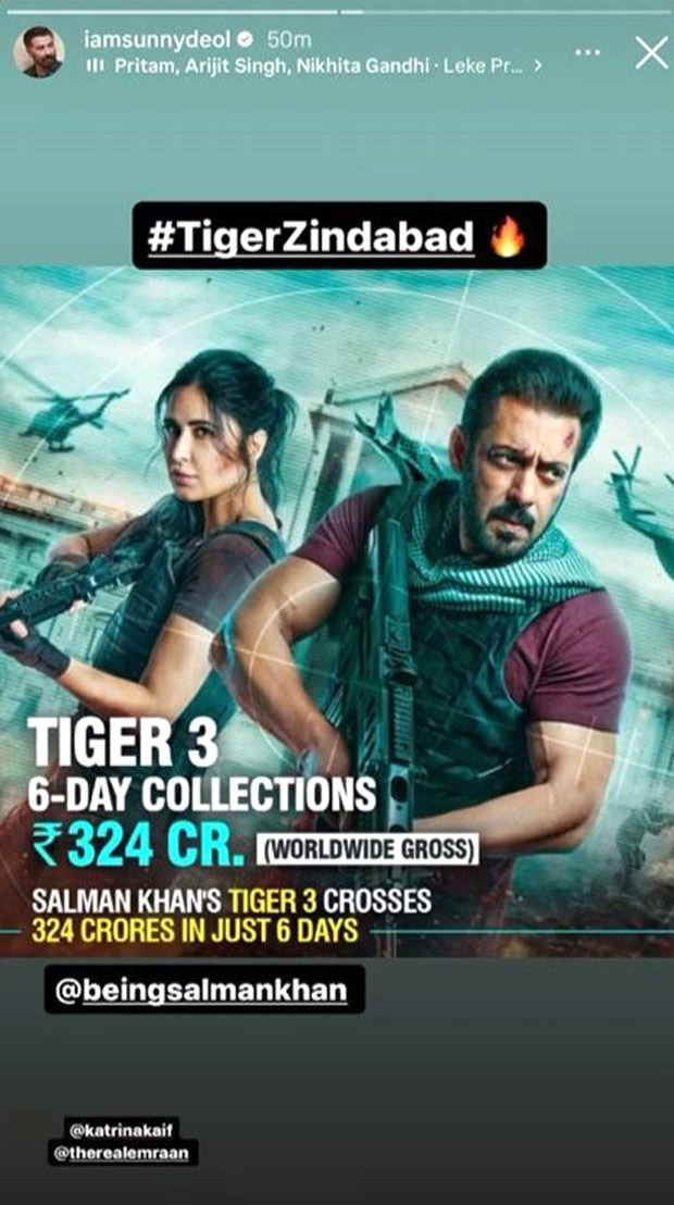 Sunny Deol congratulates Salman Khan on the success of Tiger 3: "Tiger Zindabad"