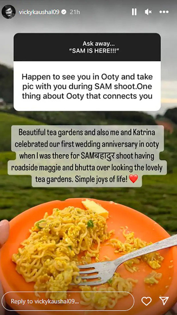 Vicky Kaushal shares heartwarming details of first anniversary celebration with Katrina Kaif in Ooty; says, “I was there for Sam Bahadur shoot having roadside Maggi and bhuttta”
