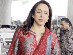 Dream Girl Hema Malini strikes a pose for paps at the airport