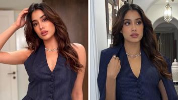Janhvi Kapoor redefines power dressing in a chic blue pinstriped pant-suit, exuding confidence and style