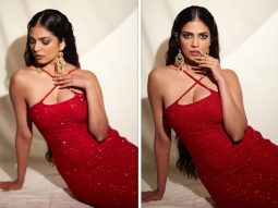 Malavika Mohanan dazzles in a red shimmer gown, casting a spell of Christmas glamour and style