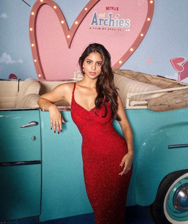 Suhana Khan lights up the night in a red shimmery gown by Rami Salamoun at The Archies premiere