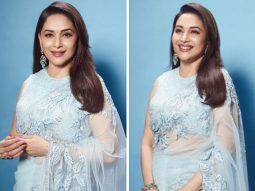 Madhuri Dixit takes desi route in an ice blue saree by Manish Malhotra