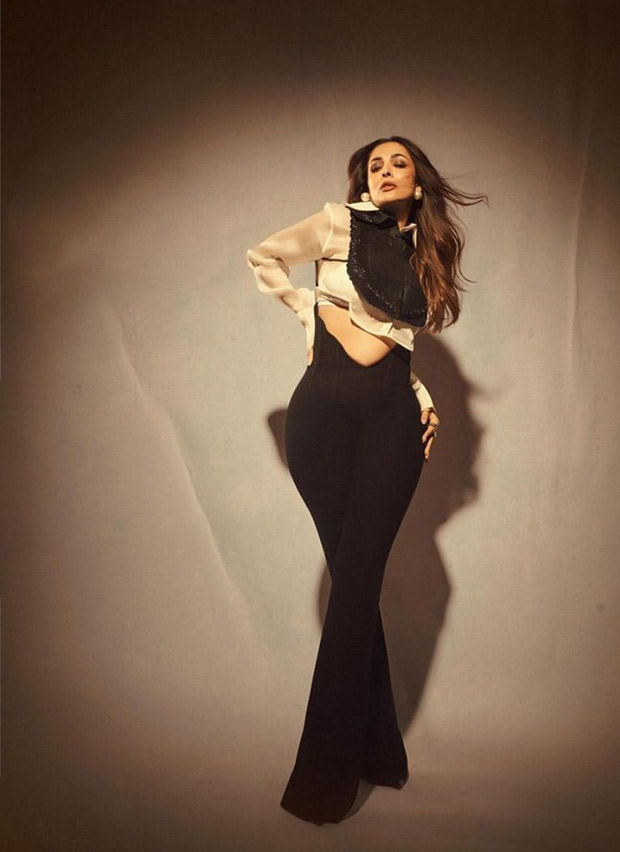 Malaika Arora is keeping it edgy in white cropped shirt and black high waist pants by Pankaj & Nidhi