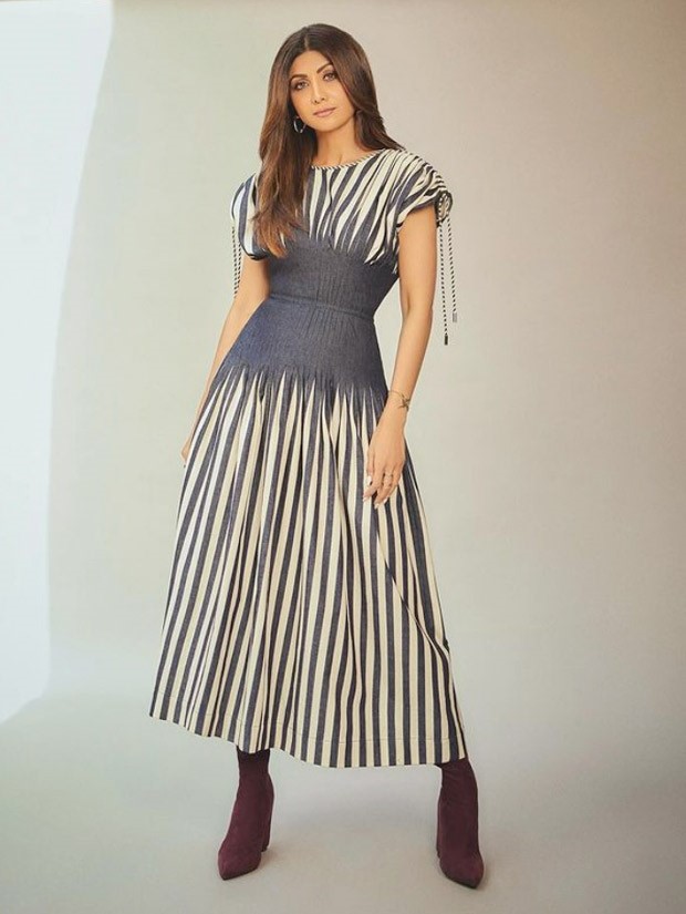 Shilpa Shetty makes stripes look sassy in blue & white striped dress worth Rs.2.46 Lakh for Indian Police Force promotions