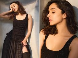 Shraddha Kapoor makes a strong case of all black in an embellished top with a pleated skirt