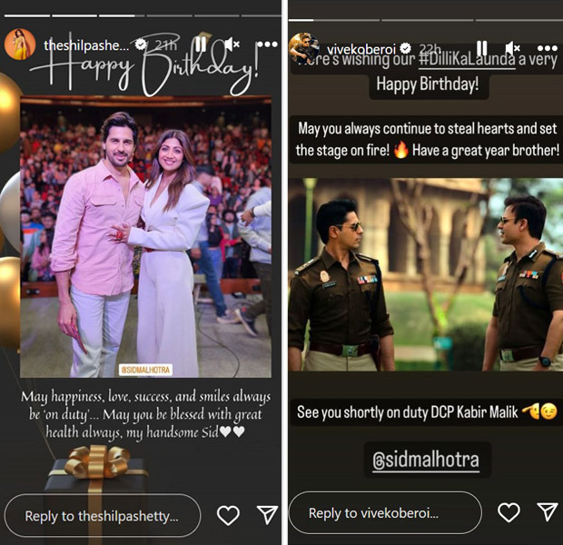 Indian Police Force co-stars Shilpa Shetty and Vivek Oberoi extend heartfelt birthday wishes to Sidharth Malhotra