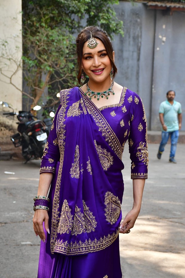 Madhuri Dixit gracefully rekindles nostalgia in her iconic purple saree from Hum Aapke Hain Koun