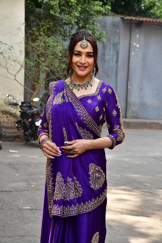 Madhuri Dixit gracefully rekindles nostalgia in her iconic purple saree from Hum Aapke Hain Koun