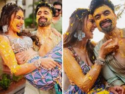 Rakul Preet Singh radiates joy in stunning beaded choli & moonlit jungle print purple lehenga by Papa Don’t Preach at her haldi ceremony with Jackky Bhagnani