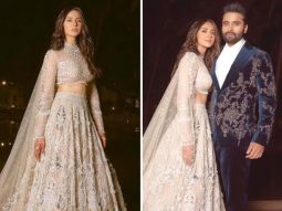 Rakul Preet Singh shines in a silver Falguni & Shane Peacock lehenga as Jackky Bhagnani lifts her in his arms during sangeet ceremony
