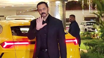 Rohit Shetty waves at paps as he arrives all decked up in his bright yellow car