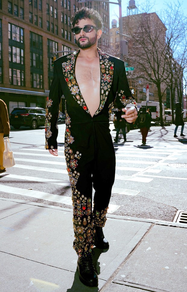 Sahil Salathia kicks off New York Fashion Week in Abu Jani Sandeep Khosla's black jumpsuit adorned with elegant stones