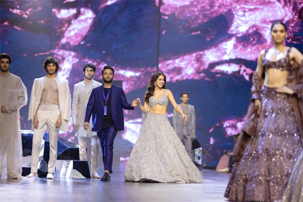 Sara Ali Khan flaunts her burn marks in pearl grey embroidered lehenga by Varun Chakkilam at Lakme Fashion Week 2024, see pics
