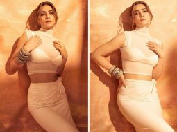 Kriti Sanon looks alluring in a draped skirt paired with pleated bralette from Deme by Gabriella worth Rs. 21,000
