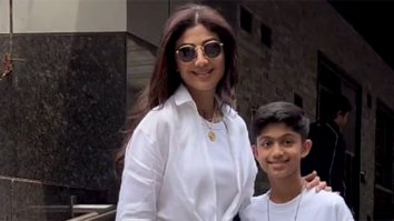 Shilpa Shetty poses with her beautiful kids as she gets clicked in the city