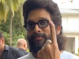 Allu Arjun shows his inked finger as he gets papped after casting his vote