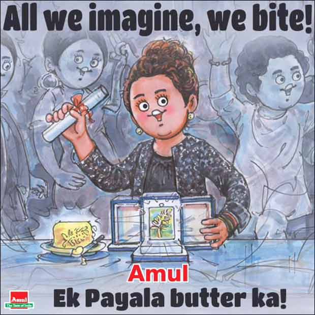 Amul celebrates Cannes Grand Prix win for Payal Kapadia's film All We Imagine As Light